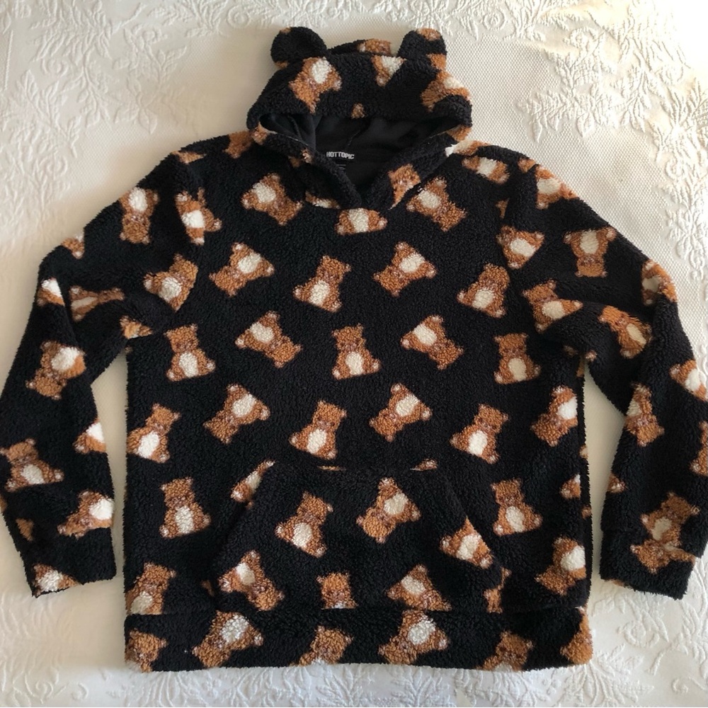 Hot Topic Teddy Bear Sherpa Hoodie - size LARGE - oversized plush teddy sweater - Picture 8 of 13